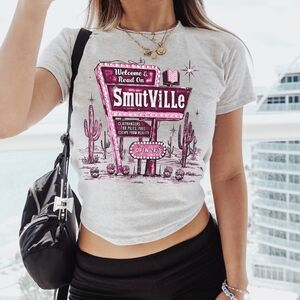 Smutville Bookish Smut Fan Reader Trendy Funny Graphic Crop Shirt